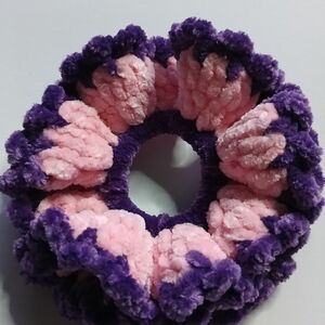 Plush Pink and Purple Hair Scrunchie